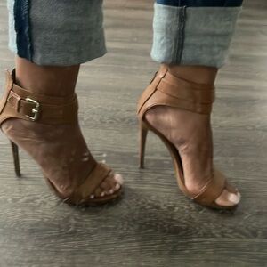 Cognac leather ankle straps